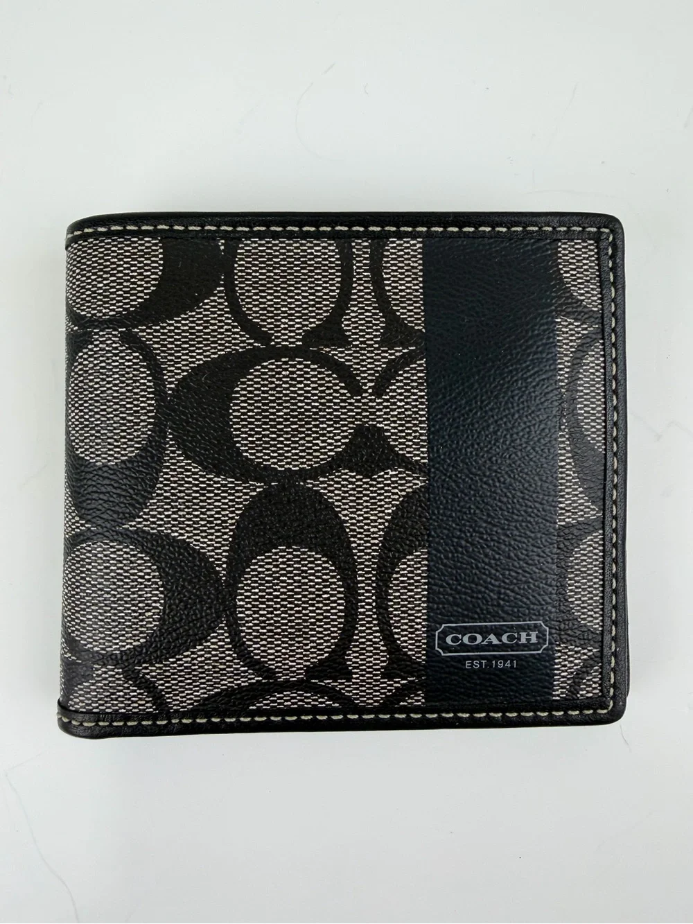 Coach Factory Signature Canvas Coin Wallet Bifold Black White F74449 NWT